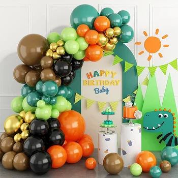 117шт Оранжевые коричневые Зеленые воздушные шары Гирлянда Динозавр Тематическое украшение для вечеринки по случаю дня рождения Мальчика и девочки Воздушный шар для крещения Anniversaire Globos
