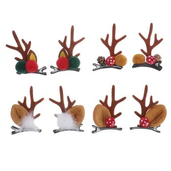 4 Пары Рождественских рогов Северного Оленя, повязка на голову, заколки для волос, уши оленя, Головной убор для девочек, Аксессуар для волос, шляпа для детей, дети