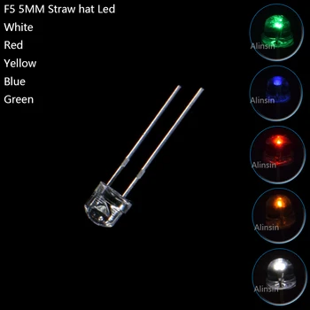 50шт 0,5 Вт F5 5 мм Соломенная Шляпа LED Светоизлучающий Диод белый Красный Синий Зеленый Желтый Цвет Соломенная лампа лампа 3V-3.2 V PCB