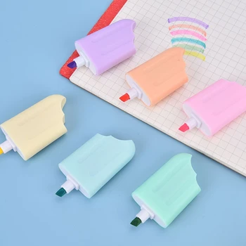 6 ШТ. кавайных ручек-хайлайтеров неоновых цветных маркеров ABS Яркие ручки для рисования в форме мультяшного мороженого