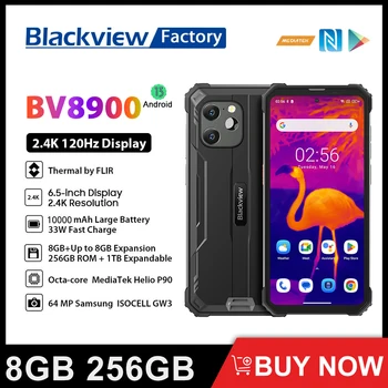 Blackview BV8900 Прочный термозащитный 16 ГБ 256 ГБ Android 13 с 6,5-дюймовым дисплеем Аккумулятор Helio P90 10000 мАч