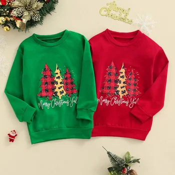 FOCUSNORM/ Осенняя толстовка для девочек и мальчиков от 1 до 6 лет, топы с рождественским принтом, 2 цвета, пуловер с принтом Санта-Елки, верхняя одежда с длинными рукавами