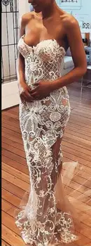 Robe De Mariee 2019 Новое прозрачное свадебное платье с иллюзией русалки, высококачественный образец кружевных свадебных платьев, свадебное платье большого размера