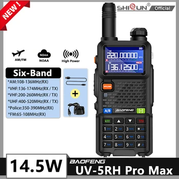 UV-5RH Pro Max Портативная рация Baofeng UV-5RM мощностью 14,5 Вт с шестиполосным диапазоном AM /FM-радиолюбителей 999CH NOAA Обновленное Двухстороннее радио UV-5RH Pro