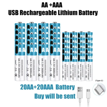 Батарея AA AAA 1.5V аккумуляторная батарея 2600mAh литий-ионная аккумуляторная батарея AA 1.5 V USB быстрая зарядка литий-ионной батареи