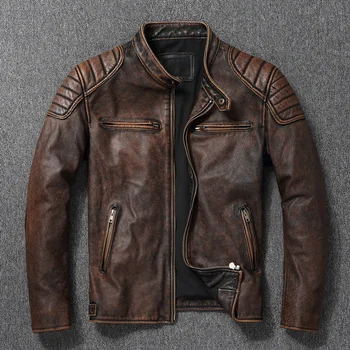 Винтажная коричневая куртка из натуральной воловьей кожи, мужская роскошная мотоциклетная куртка, Весенняя Байкерская Классическая одежда, Размер 6XL Top Gun