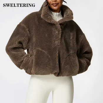 Зимнее женское флисовое пальто с длинными рукавами для занятий фитнесом на открытом воздухе, свободное и теплое пальто из овечьей шерсти