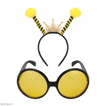 Комплект костюмов Пчелы, повязка на голову с Пчелиными ушками, очки для детей и взрослых, костюм на Хэллоуин, повязка на голову для косплея с солнцезащитными очками Bee