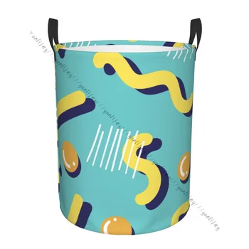 Корзина для белья круглая для хранения грязной одежды, складной красочный геометрический водонепроницаемый органайзер в стиле Мемфис
