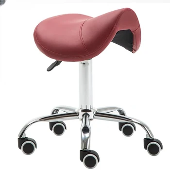 Красно-белый табурет-седло с регулируемой высотой и универсальным колесом Салон красоты, парикмахерская, Мебель для тату-маникюра, мебель для парикмахерского салона