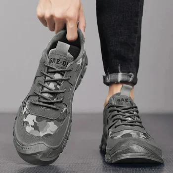 Модная мужская обувь для инструментов на шнуровке, предотвращающая столкновения, удобные повседневные кроссовки на открытом воздухе, износостойкая противоскользящая спортивная обувь
