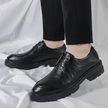 Мужские модельные туфли на платформе, Модная Мужская Повседневная обувь в деловом стиле, Коричневые, черные Туфли-Оксфорды Из натуральной кожи, Zapatos De Hombre