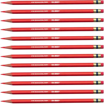 Набор Стираемых цветных Карандашей Prismacolor Col-Erase VERMILION Set /12, карандаши красного цвета с Ластиками, карандаши художественного качества