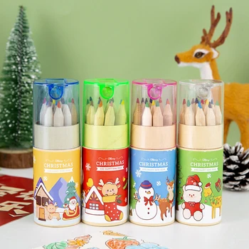 Набор карандашей для рождественской росписи 12 цветов Санта Клаус Снеговик Медведь Цветной карандаш Школьные наградные принадлежности Канцелярские принадлежности для студентов Подарок для детей