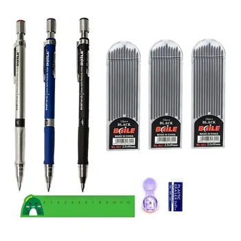 Набор механических карандашей 2,0 мм с 2B Черным/цветным ластиком для заправки свинца для студенческого письма, рисования эскизов, автоматический карандаш