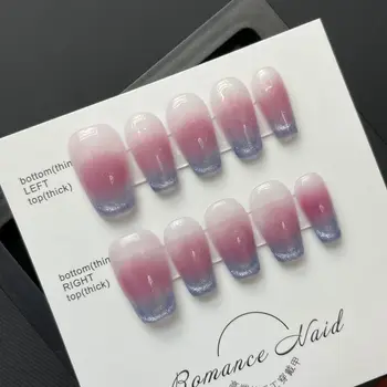 Набор розовых ногтей ручной работы, нажмите на милые Корейские искусственные ногти средней длины, полностью покройте кончики ногтей дизайнерскими накладными ногтями