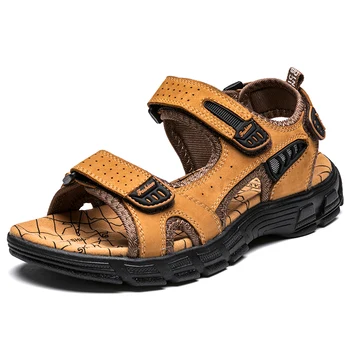 Новые мужские сандалии на платформе из воловьей кожи большого размера, дышащие модные тапочки, альпинистские болотные виды спорта, мужская пляжная обувь baotou