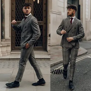 Новые серые мужские костюмы из 2 предметов (пальто + брюки) Деловой мужской костюм Terno Masculino с остроконечным отворотом, сшитый на заказ