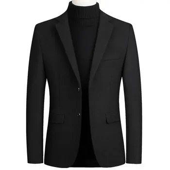 Осенне-зимний мужской шерстяной костюм приталенного покроя 2023, мужской однотонный деловой повседневный костюм, мужское пальто