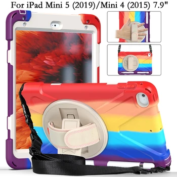 Плечевой Ремень Красочный Противоударный Силиконовый ПК Вращающийся Чехол-Подставка для iPadmini iPad Mini 5 4 Mini4 2015 Mini5 2019 Чехол Fundas