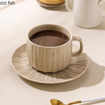 Простота Полосатая Керамическая кружка Послеобеденный чай Кофейная Кружка Чашка для завтрака Чашка для чая с молоком Бытовая Пара чашек для воды