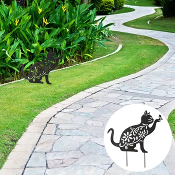 Садовые колья в форме железной кошки, силуэт кошки, декор для вечеринок, декор для сада, винтажные колья для газона, силуэт декора для двора