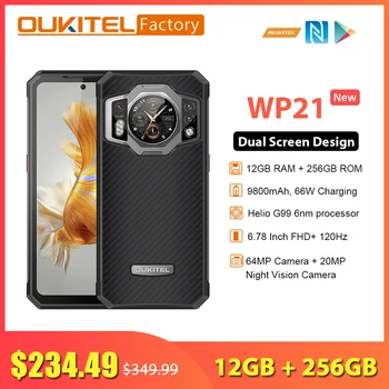 Смартфон OUKITEL WP21 с двойным экраном, 12 ГБ 256 ГБ, Helio G99 6 нм, 9800 мАч 66 Вт, мобильный телефон 6,78 