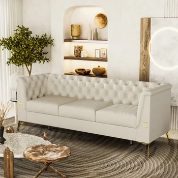 Современный бархатный диван Chesterfield Design шириной 82,7 дюйма в гостиной