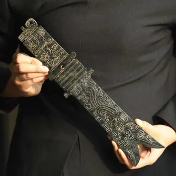 Старинная статуэтка из натурального хотанского нефрита ручной работы, меч дракона, топор 35,8 см a1