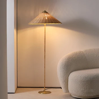 Торшер из ротанга Nordic Wabi-sabi ручной работы, светильники для гостиной, ретро-атмосфера, стоячий светильник