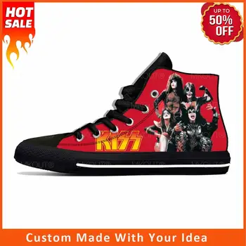 Хэви-метал рок-группа, певица Kiss, модная повседневная тканевая обувь с высоким берцем, легкие дышащие мужские и женские кроссовки с 3D принтом.