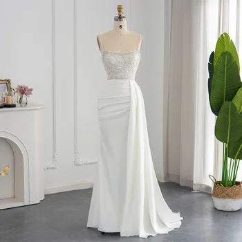 Шарон Саид, белое вечернее платье Русалки на бретельках для женщин, свадебная вечеринка, Роскошная верхняя юбка с бисером, вечерние платья для выпускного вечера SS202