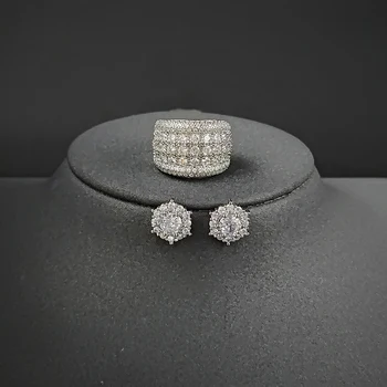 комплект ювелирных изделий для невесты из 2 предметов серебристого цвета, обручальное кольцо с ореолом, круглая серьга-гвоздик для свадебного подарка J6318