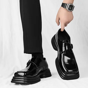 мужская роскошная модная обувь monk, брендовая дизайнерская оригинальная кожаная обувь, черные стильные лоферы на платформе, обувь для ночного клуба в стиле панк