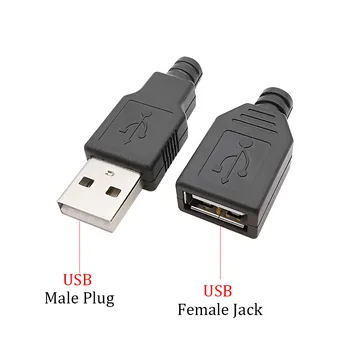 10шт Разъем USB Type A для мужчин и женщин, 4-контактный разъем USB 2.0, разъем для пайки в сборе с пластиковой крышкой, наборы для поделок Type-A