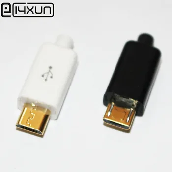 2 комплекта DIY Micro USB Type B Штекерный 5-контактный Разъем Для Сборки из Четырех Частей, 4 в 1 Детали Черного белого цвета, Позолоченный USB