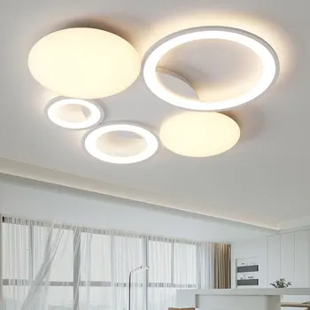 2023 Новая современная светодиодная люстра в скандинавском стиле для гостиной спальни кабинета детской комнаты Светильник с белым кольцевым дизайном потолочного освещения