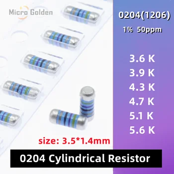 (20шт) 0204 Цилиндрический Резистор Цветное Кольцо SMD MELF Сопротивление 1% 3,6 К 3,9 К 4,3 К 4,7 К 5,1 К 5,6 К 1206 Металлический Пленочный резистор 50 ppm