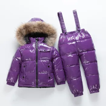 -30 градусов Зимний лыжный комбинезон Комплекты детской одежды Для мальчиков Одежда для маленьких девочек Детская зимняя одежда Куртки, пальто, полукомбинезоны Водонепроницаемые