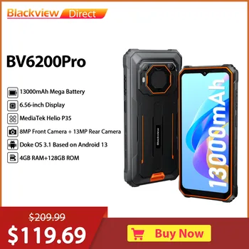 Blackview BV6200 Pro Helio P35 Android 13 Прочный Celular 6,56 