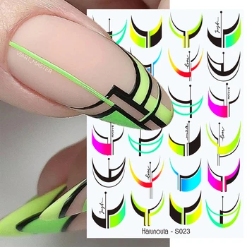 Harunouta Геометрическая линия, флуоресцентные 3D наклейки для дизайна ногтей, светоотражающие блестящие французские наклейки, бумажные обертки, украшения для маникюра.
