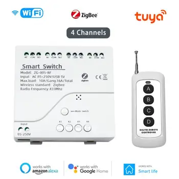 Tuya WIFI/Zigbee Smart Switch Module 4-Канальный Модуль Переключения RF433 10A Реле Таймера Работает С Alexa Google Home Smart Life