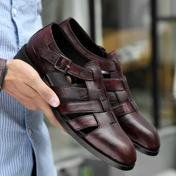 Высококачественные мужские сандалии в Римском стиле, дышащие мужские сандалии из натуральной кожи, уличная летняя обувь, Удобные пляжные балетки, роскошная повседневная обувь