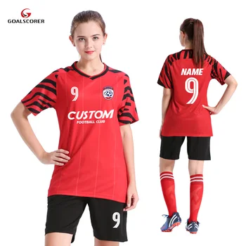 Женская футбольная форма из 100% полиэстера для девочек, изготовленные на заказ Дышащие женские футбольные майки, Комплекты футбольной формы S108