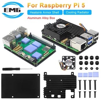 Корпус из алюминиевого сплава, активный радиатор пассивного охлаждения, металлический корпус, силиконовый радиатор, бронированная оболочка, термоподушка, подходит для Raspberry Pi 5