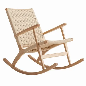 Кресло-качалка с высокой спинкой из массива дерева, плетеный японский стул из ротанга, кресло-качалка для старика из массива дерева, балкон для дома