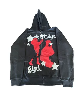 Модная толстовка с капюшоном на молнии в стиле харадзюку, винтажные черные толстовки в стиле хип-хоп с героями мультфильмов 