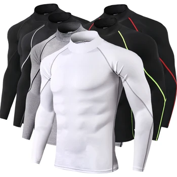 Мужская спортивная футболка для бодибилдинга, Быстросохнущая рубашка для бега, компрессионный топ с длинным рукавом, спортивная футболка для спортзала, мужская облегающая спортивная одежда