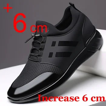 Мужские повседневные кроссовки, обувь с лифтом, черные дышащие туфли на каблуке, увеличивающие рост мужчины на 6 см, Мокасины для мужчин ростом 47 48