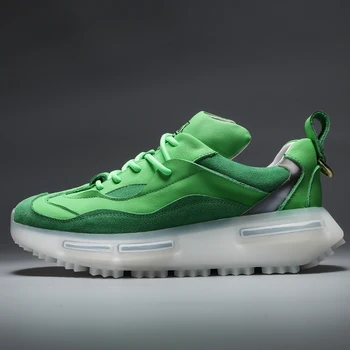 Мужские туфли на плоской подошве из натуральной кожи, модные зеленые кроссовки с прозрачной подошвой, p30d50